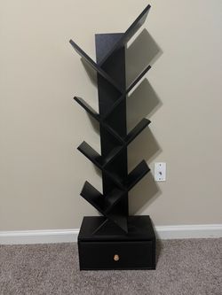 Black Tree Bookshelf with Bottom Drawer
