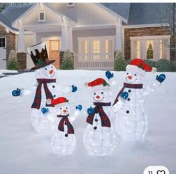 LED Pop-Up Snowman Family Sculpture, Christmas Decorations, Holiday, Outdoor