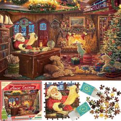 Puzzle Advent Calendar, Santa's Workshop 1008 Pieces Jigsaw Puzzles, 24 Days Countdown Calendars for Kids, Home Decoration Christmas Advent Calen