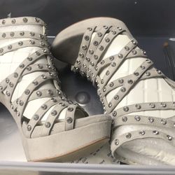 Size 7 - Michael Kors Women’s Platform Shoes Heels Suede Tan/ Beige Rhinestones