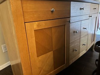 60" Modern Solid Wood Buffet – Geometric Parquet Front & Dovetail Drawers