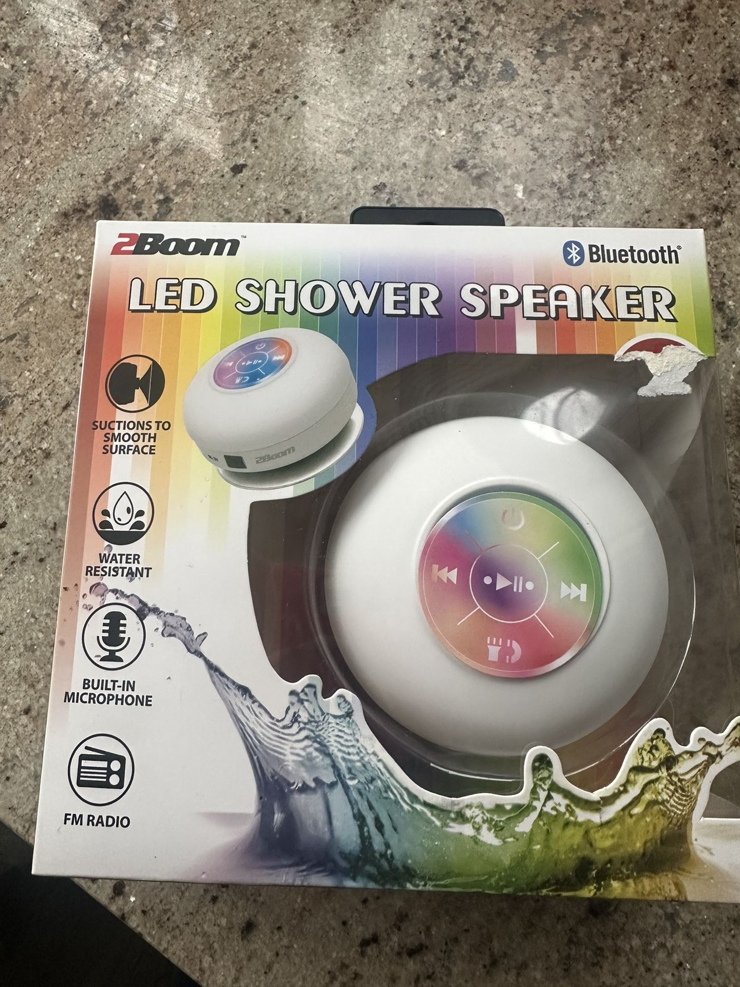 2Boom LED Shower Speaker Bluetooth White NEW 