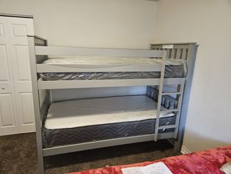 Brand New Special Gray Color Twin Twin Bunk Bed Including Both Mattresses