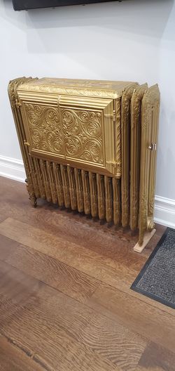 Cast iron Radiator food  warmer Steam sandblasted and powder coat home house Kitchen this radiator is not hot water it is Steam Gold color