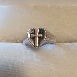 Vintage Retired James Avery Sterling Silver 14k Gold Cross Heart Ring Women's Size 7