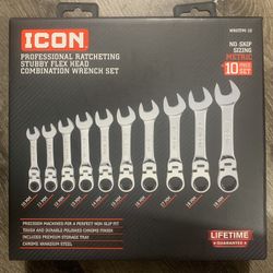 Icon 10pc Stubby Flex Head Ratchet Wrench Set (metric)