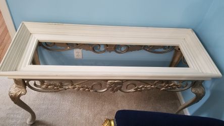 Beautiful metal console table with wood/ glass top