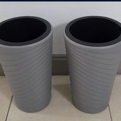 *** NEW LOW PRICE *** PAIR of 16" Gray Resin Planters (Self Watering w Monitoring) @ Lasting Creations