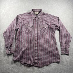 Vintage Dee Cee Western Pearl Snap Shirt Mens 16.5 Large Sawtooth Pockets #2082