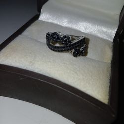 Sparkling Black Spinel Silver Ring 