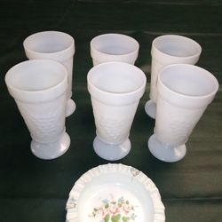 Milk Glass Hobnail Glasses and Fenton White Milk Glass Hobnail Ash Tray