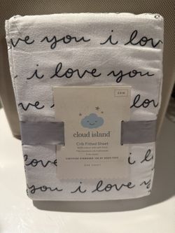 Fitted Crib Sheet I Love You - Cloud Island White/Gray