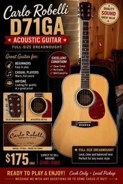Carlo Robelli D71GA * ACOUSTIC GUITAR * FULL-SIZE DREADNOUGHT