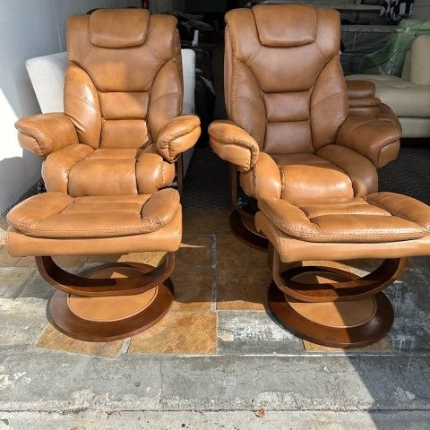 Leather swivel chair with ottoman - Faringdon 