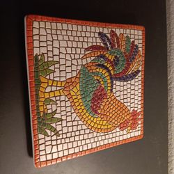 EXQUISITE Made in Italy 8" Square Mosaic Rooster Tile Trivet.

