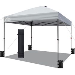Canopy Tent 10x10, 1-Person Setup Pop Up Canopy Tent with Roller Bag, 3 Adjustable Height, 4 Sandbags, 8 Stakes, 4 Guylines, Waterproof and UPF50+ Sun
