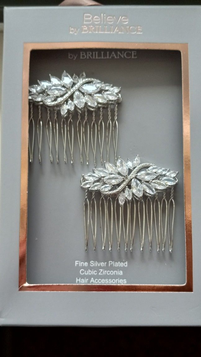 Fine Silver Plated CZ Hair Combs