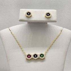 Brand New Sterling Silver 925 Hexagon Design 2pcs Set 