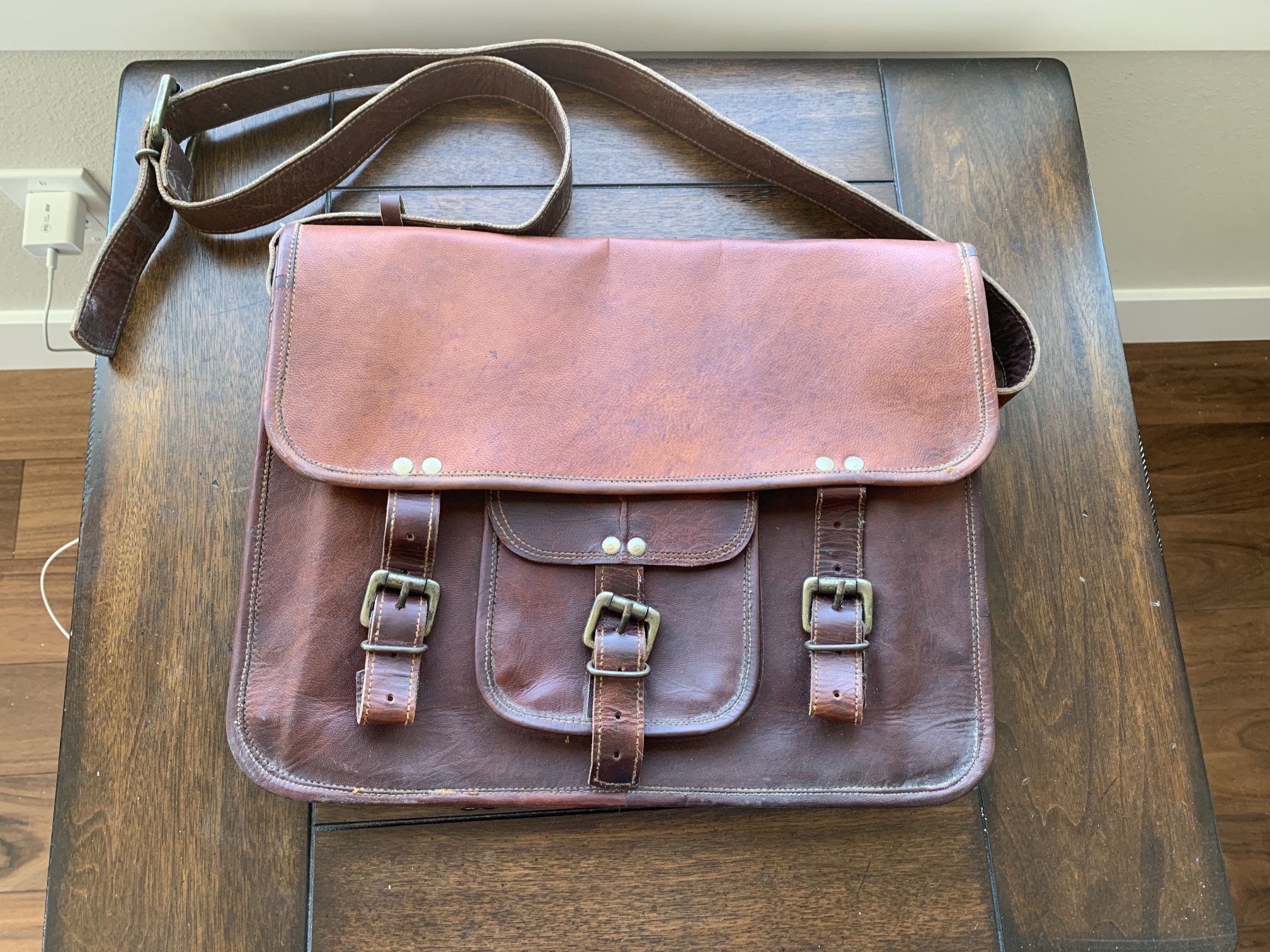 Genuine Leather Messenger Bag, Vintage