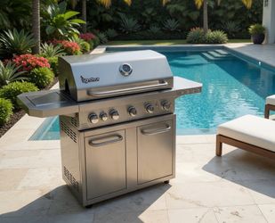 Delivery Available! Signateur 5-Burner Stainless Steel Gas Propane Grill with Side Burner! Works great. Has to be lit using lighter. Includes grill co
