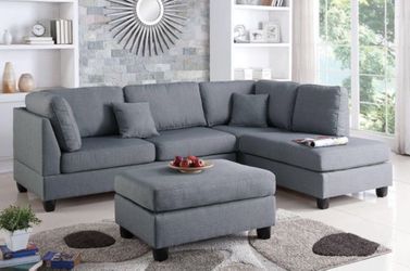 3 Piece Grey Sectional Sofa with Chaise F76-6