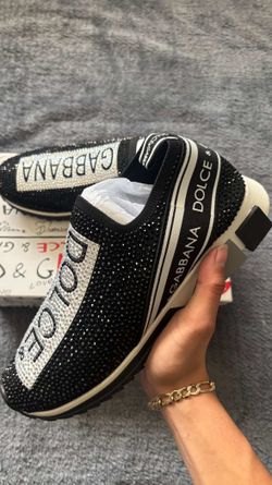 180$ Dolce & Gabbana Sorento Slip On Rhinestone Black & White 