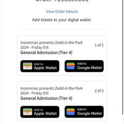 Zedd In The Park 9/6 2 Tickets 