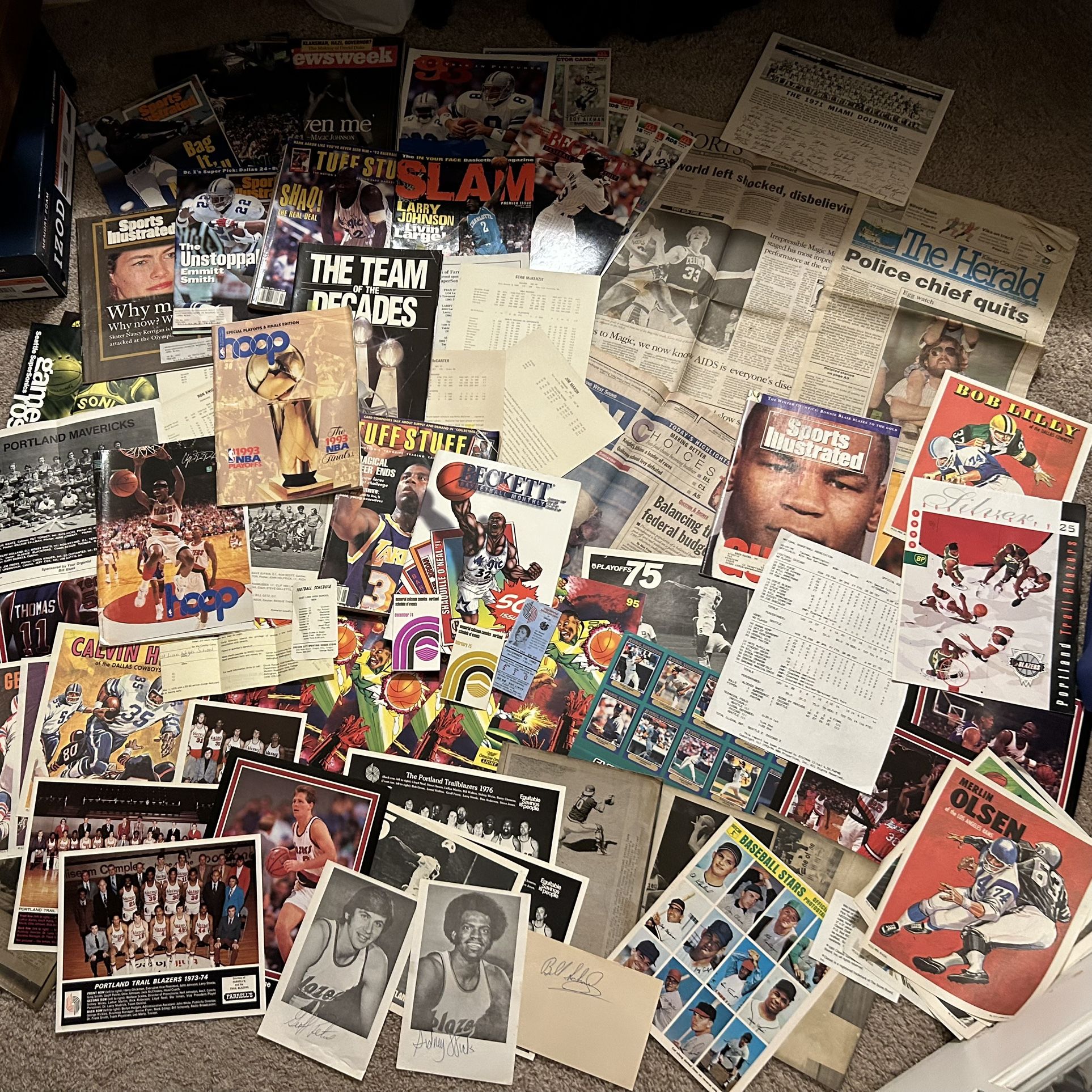Basketball jordan bird lakers sonics trailblazers sport lot autographs stubs
