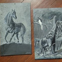 Set of 2 * Engraved Slate Tiles * Boscastle England 1977 * J.L.Williams