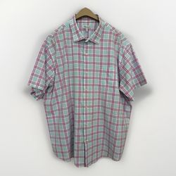 Peter Millar Summer Comfort Button Up Shirt Men 2XL Pastel Plaid Short Sleeve