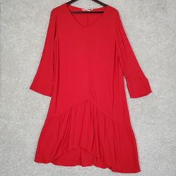 Soft Surroundings Women Gauzy Long Sleeve Dress Size Medium Red Flowy Lagenlook 
