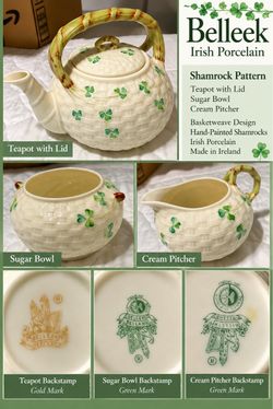 Vintage Belleek Irish Porcelain Shamrock Tea Set – 3 Pieces