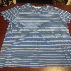 Lacoste Mens XXL Shirt Blue White Striped V-Neck Short Sleeve
