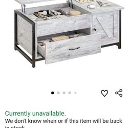 Lift Top Coffee Table with Storage Drawer& Hidden Compartment Barn Door Cabinet Center Console Table for Living Room Farmhouse Industrial Wood (Gray)