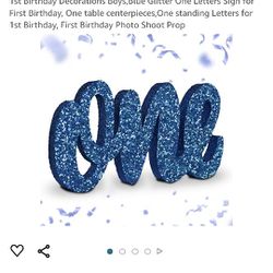 1st Birthday Decorations Boys, Blue Glitter One Letters Sign for First Birthday, One table centerpieces,One standing Letters for 1st Birthday, First B