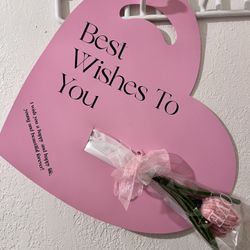 “Best Wishes To You” Heart Gift Board with Pink Tulip