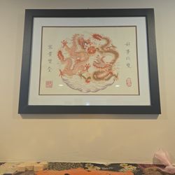 Unusual double matted 2 dragon's paper.