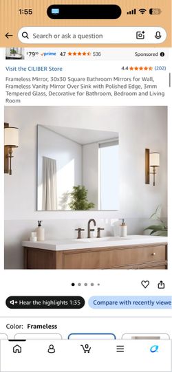 Frameless mirror 30by30