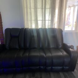 3 Black Leather Sofas