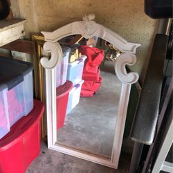 Large white antique cherub angel mirror