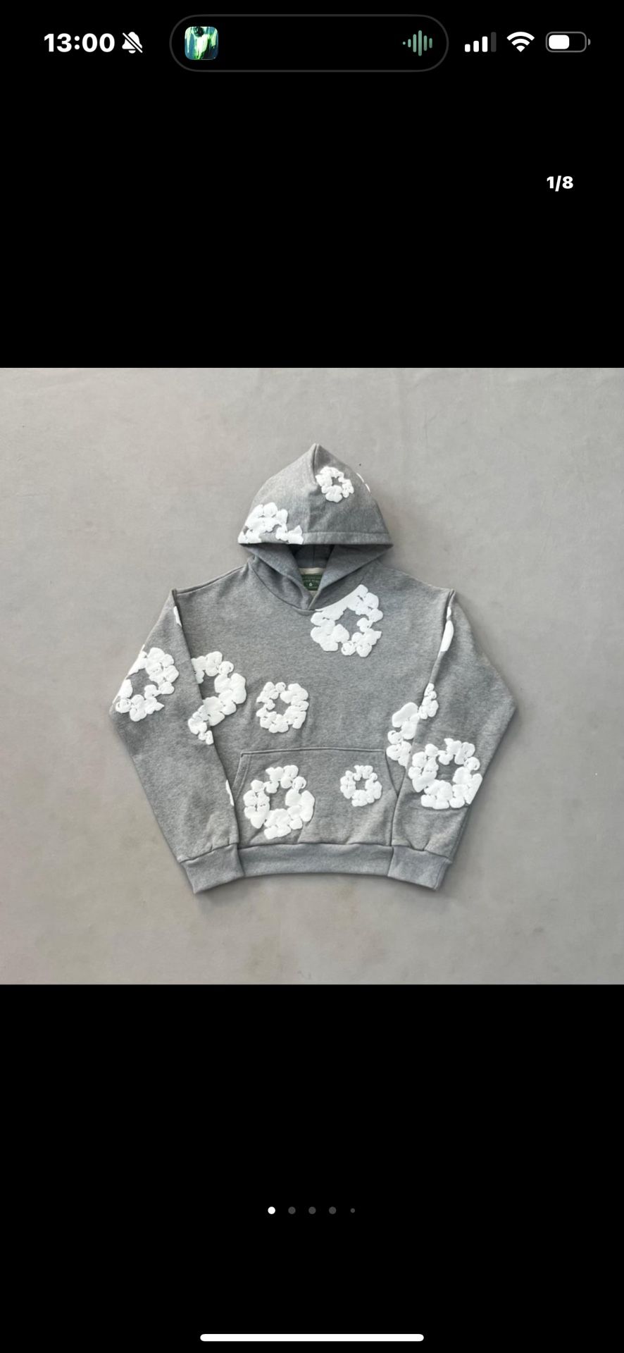 Gray and white denim tears hoodie