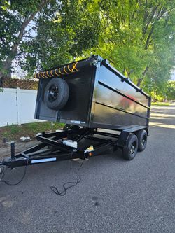 BRAND NEW DESIGN DUMP TRAILER 12x8x4 12,000 LBS ROLLING TARP AND SPARE TIRE HYDRAULIC SYSTEM ELECTRIC BRAKES TITLE IN HAND FOR ANY QUESTION TEXT ME PL