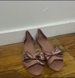 Pink Jelly Flats with Rose Gold Bow