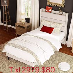Twin XL Bed Frames, Storage Headboard with Outlets, Sturdy and Stable(2979)