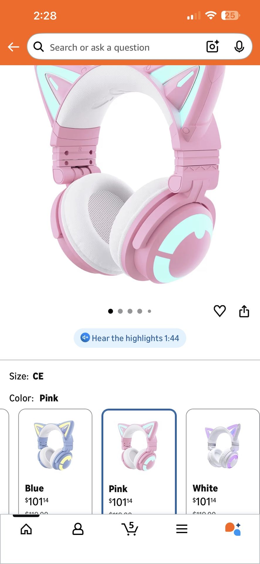 YOWU Cat Ear Headphones CE, Wired/Wireless Pink Gaming Headset