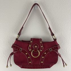 CLUB ROCHELIER Vintage Y2K Red Gold Faux Leather Canvas Hearts Shoulder Purse