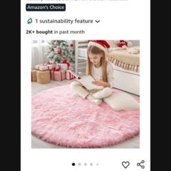 New,Pink Fluffy Round Rug 5x5',  Sealed In The Package 