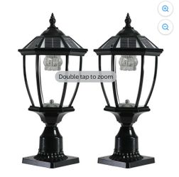 Solar Post Light 20 Inch Remote Control Dusk to Dawn Photocell Waterproof Oil-Rubbed Black Pillar Light 2 Pack