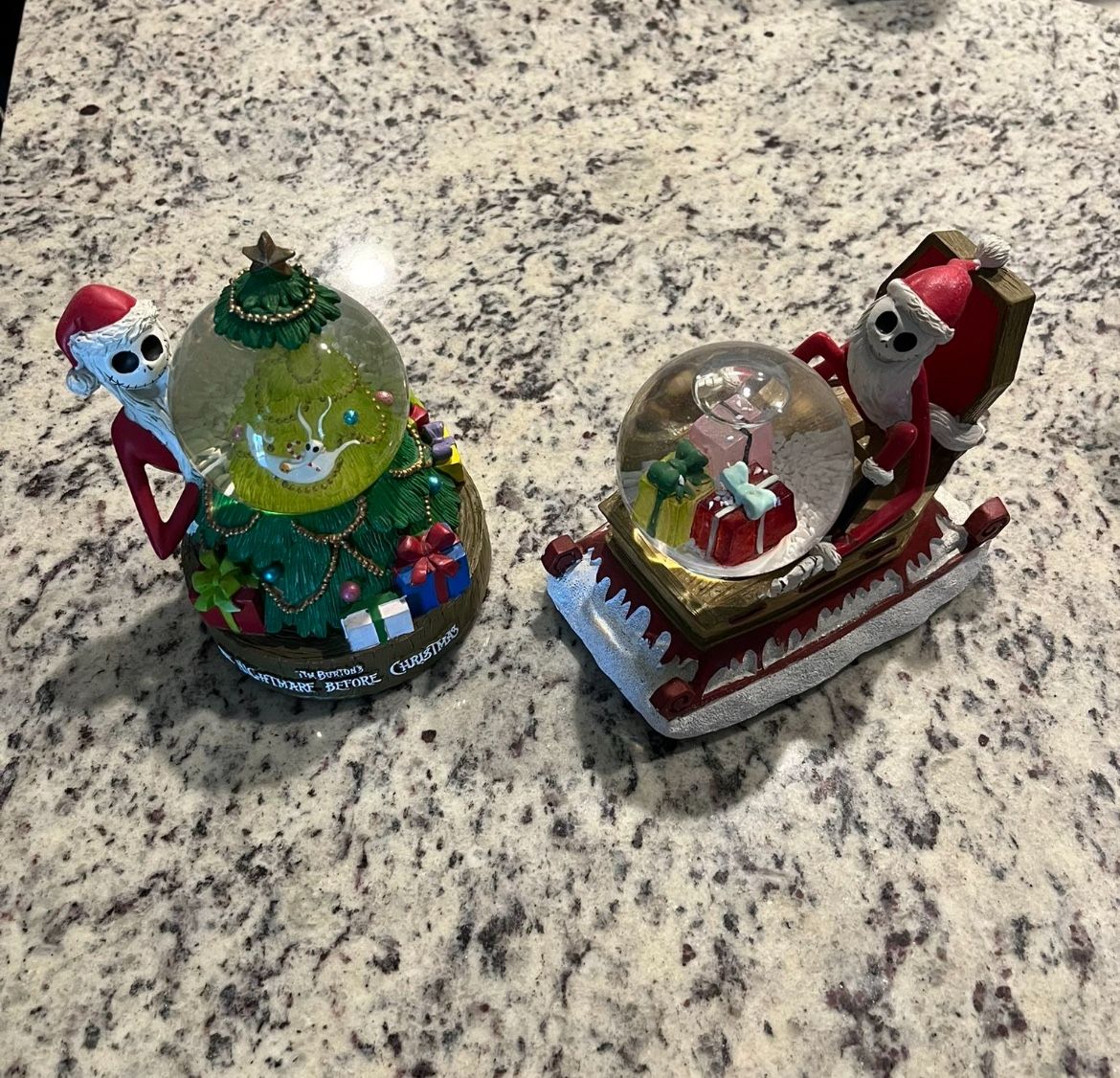 Vintage Disney Nightmare Before Christmas Snow Globes. Both Working Condition