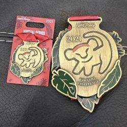 DISNEY Run Running THE LION KING Race 2021 Medal + Pin Marathon 5K Virtual